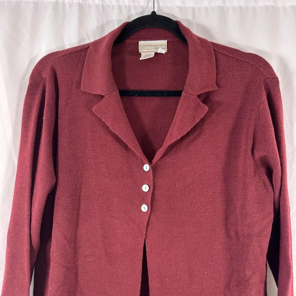 Coldwater Creek Cardigan Women's Petite Small Red Button Wool Blend Hole - Picture 2 of 9